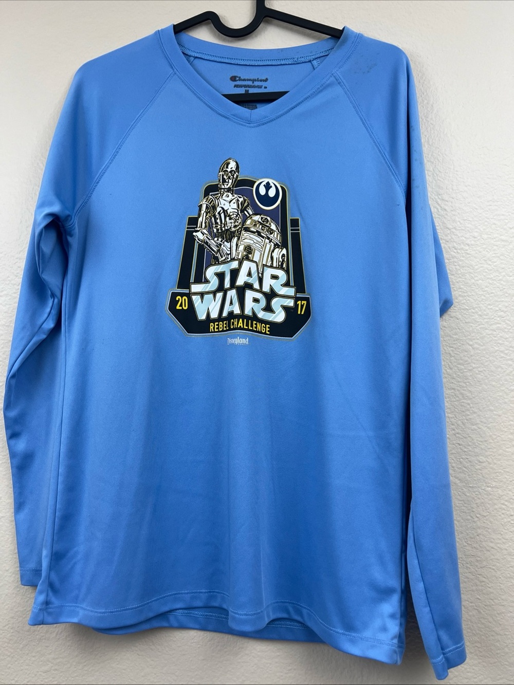 runDisney 2017 STAR WARS L/S Jersey Rebel Challenge Blue R2-D2 C-3PO Shirt M